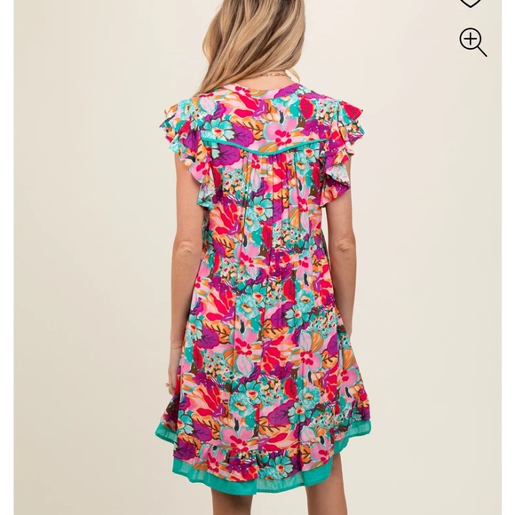 ✨Host Pick✨Pink Blush Pink Floral Chiffon Midi Dress - Picture 3 of 3